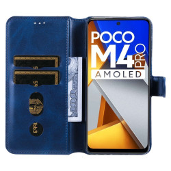 Θήκη Πορτοφόλι με Βάση Στήριξης (Όψη Δέρματος) για Xiaomi Poco M4 Pro 4G - Σκούρο Μπλε