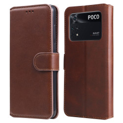 Θήκη Πορτοφόλι με Βάση Στήριξης (Όψη Δέρματος) για Xiaomi Poco M4 Pro 4G - Καφέ