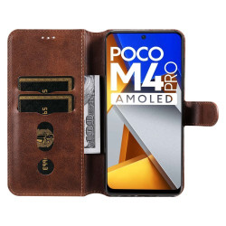 Θήκη Πορτοφόλι με Βάση Στήριξης (Όψη Δέρματος) για Xiaomi Poco M4 Pro 4G - Καφέ