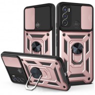 Υβριδική Θήκη με Πορτάκι Κάμερας και Δαχτυλίδι Κρατήματος για Motorola Moto G60 - Ροζέ Χρυσαφί