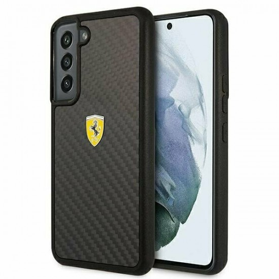 Ferrari Carbon Metal Logo Σκληρή Θήκη για Samsung Galaxy S22 Plus - Μαύρο Samsung Θήκες Κινητών