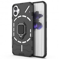For Nothing phone (1) 5G Ring Kickstand Phone Case Flexible TPU Hard PC Anti-Slip Rugged Hybrid Protective Cover - Black