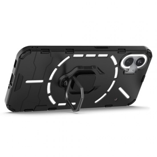 For Nothing phone (1) 5G Ring Kickstand Phone Case Flexible TPU Hard PC Anti-Slip Rugged Hybrid Protective Cover - Black Nothing Cases Mobile