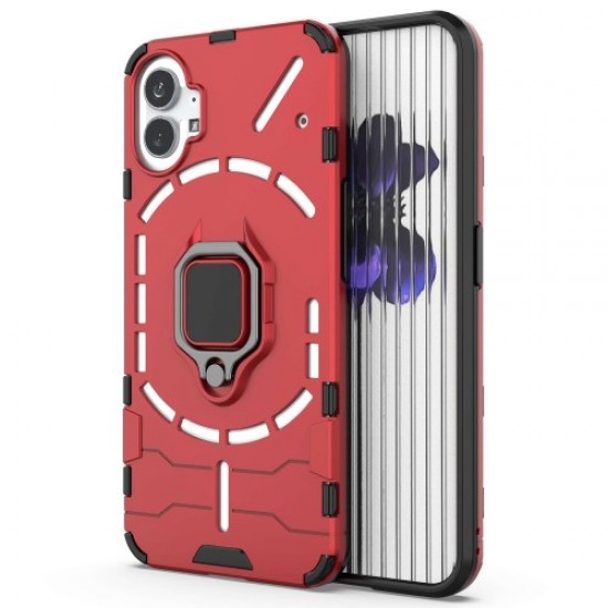 For Nothing phone (1) 5G Ring Kickstand Phone Case Flexible TPU Hard PC Anti-Slip Rugged Hybrid Protective Cover - Red Nothing Cases Mobile
