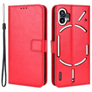 For Nothing phone (1) 5G Crazy Horse Texture Folio Flip Case Stand TPU+PU Leather Wallet Feature Phone Cover with Strap - Red