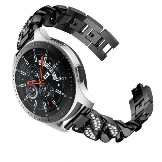For Samsung Galaxy Watch 4 40mm/44mm/Watch 4 Classic 42mm/46mm/Garmin Venu Single Row Stainless Steel 20mm Watch Band Strap with Rhinestone - Black Gadgets - Toys - Hobby