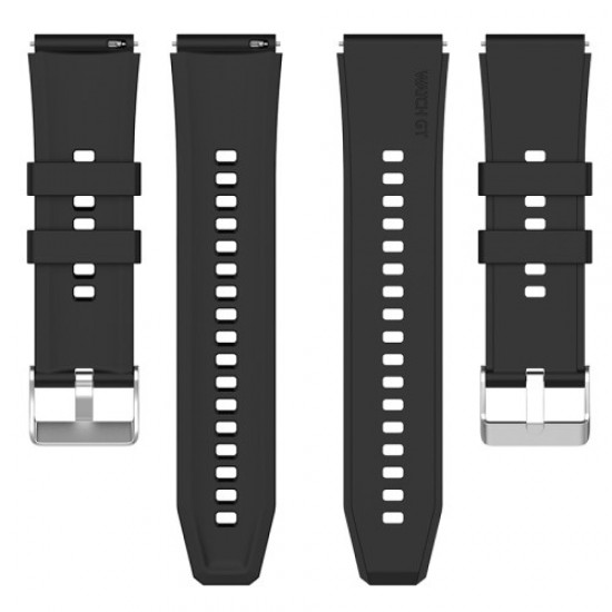 For Samsung Watch Heart-S / Heart-L / Galaxy Watch 4 40mm / 44mm / Watch 5 / Watch 5 Pro Silicone Watch Band 20mm Smart Watch Wrist Strap with Silver Steel Buckle - Black Gadgets - Toys - Hobby