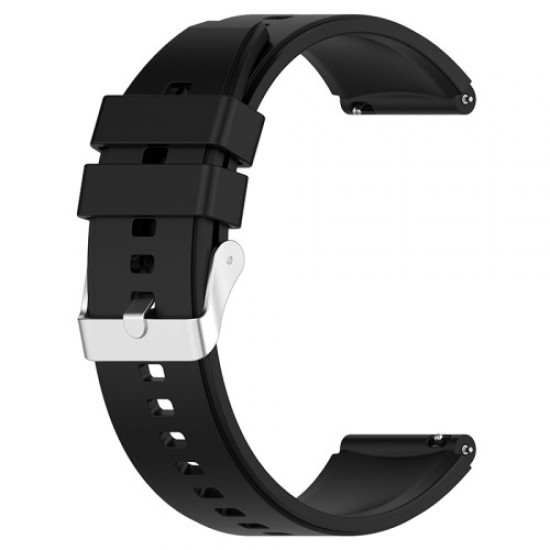 For Samsung Watch Heart-S / Heart-L / Galaxy Watch 4 40mm / 44mm / Watch 5 / Watch 5 Pro Silicone Watch Band 20mm Smart Watch Wrist Strap with Silver Steel Buckle - Black Gadgets - Toys - Hobby