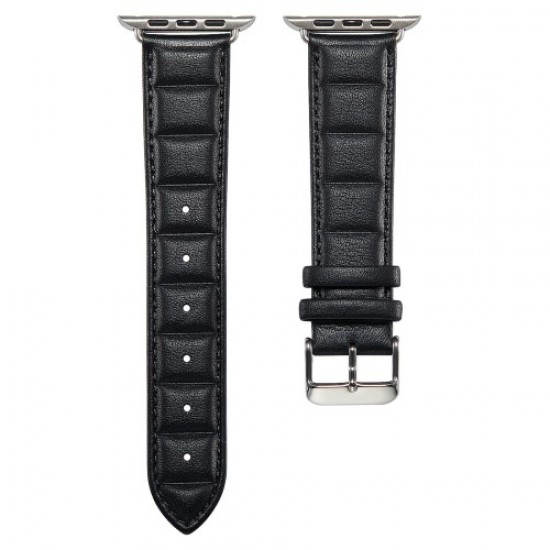 For Apple Watch Series 8 41mm / Series 7 41mm / Series 6 5 4 SE 40mm / Watch Series 1 2 3 38mm Square Imprinted Texture Genuine Leather Replacement Strap Wrist Band - Black Gadgets - Toys - Hobby