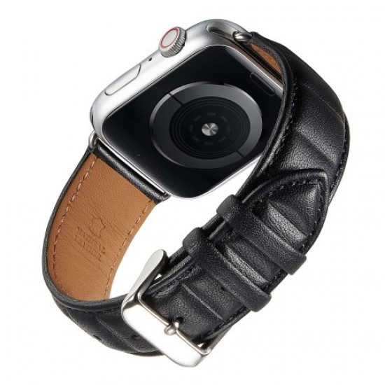 For Apple Watch Series 8 41mm / Series 7 41mm / Series 6 5 4 SE 40mm / Watch Series 1 2 3 38mm Square Imprinted Texture Genuine Leather Replacement Strap Wrist Band - Black Gadgets - Toys - Hobby