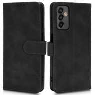 For Samsung Galaxy M13 4G Skin-touch Feeling Full Protection PU Leather Case Stand Wallet Magnetic Clasp Phone Cover with Strap - Black