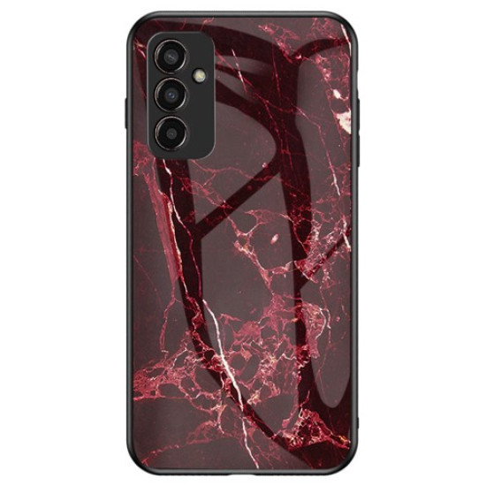 Θήκη Σιλικόνης TPU με Γυάλινη Πλάτη για Samsung Galaxy M13 4G - Κόκκινο Μάρμαρο Samsung Θήκες Κινητών
