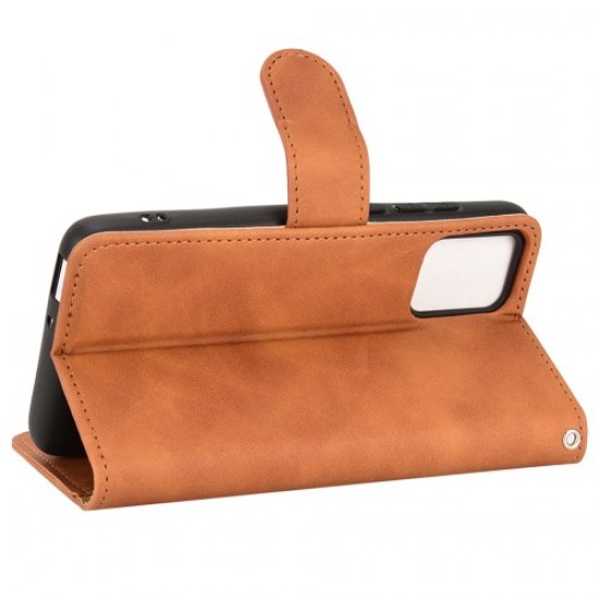 For Alcatel 1B (2022) Skin-touch Feeling Cell Phone Case Magnetic Clasp PU Leather Wallet Adjustable Stand Protector with Strap - Brown Alcatel Cases Mobile
