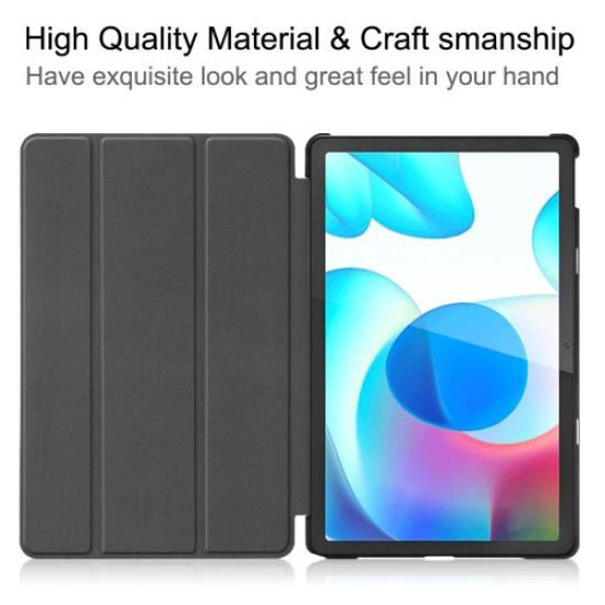 Pattern Printing Design Hard PC + PU Leather Durable Shock Resistance Trifold Stand Tablet Cover for Realme Pad 10.4 - Nebula Oppo Realme Tablet Cases