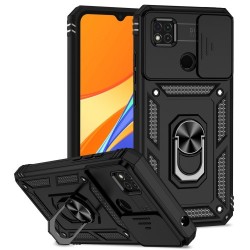 Υβριδική Θήκη Σιλικόνης και Πλαστικού με Πορτάκι Κάμερας και Δαχτυλίδι Κρατήματος για Xiaomi Redmi 10A / 9C / 9C NFC - Μαύρο