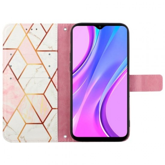 Pattern Printing Leather Series-5 for Xiaomi Redmi 10A Stylish Marble Pattern Phone Wallet Stand Case PU Leather Protective Cover - Pink/White 002 XIAOMI Cases Mobile