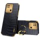 For Xiaomi Redmi 10A Ring Holder Kickstand Case Anti-drop Precise Cutout Crocodile Texture Leather Coated TPU 6D Electroplated Shockproof Protective Shell - Black XIAOMI Cases Mobile