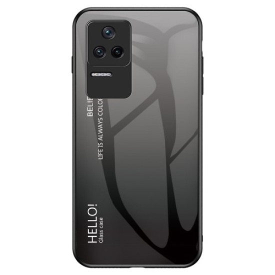 For Xiaomi Redmi K40S 5G / Poco F4 5G Gradient Color Design Anti-shock Cell Phone Case Tempered Glass + PC + TPU Back Cover - Gradient Black Grey XIAOMI Cases Mobile