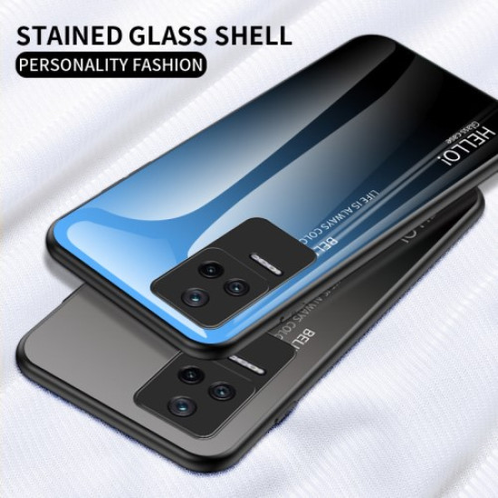 For Xiaomi Redmi K40S 5G / Poco F4 5G Gradient Color Design Anti-shock Cell Phone Case Tempered Glass + PC + TPU Back Cover - Gradient Black Grey XIAOMI Cases Mobile