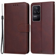 For Xiaomi Redmi K40S 5G / Poco F4 5G Phone Cover Magnetic Classic Calf Texture PU Leather Stand Wallet Style Phone Case - Brown