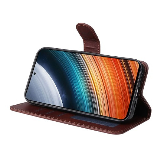 For Xiaomi Redmi K40S 5G / Poco F4 5G Phone Cover Magnetic Classic Calf Texture PU Leather Stand Wallet Style Phone Case - Brown XIAOMI Cases Mobile
