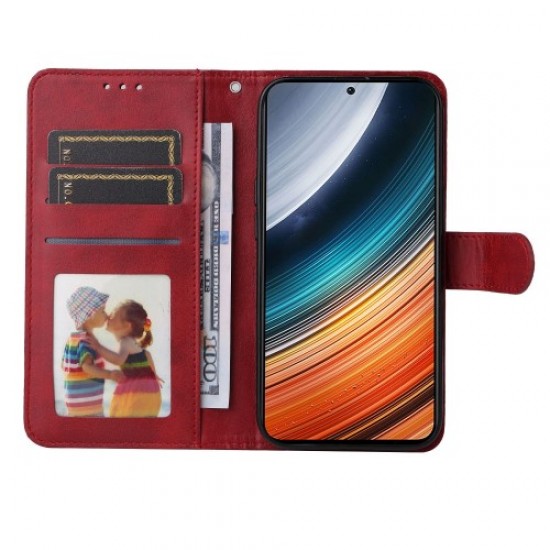 For Xiaomi Redmi K40S 5G / Poco F4 5G Phone Cover Magnetic Classic Calf Texture PU Leather Stand Wallet Style Phone Case - Red XIAOMI Cases Mobile