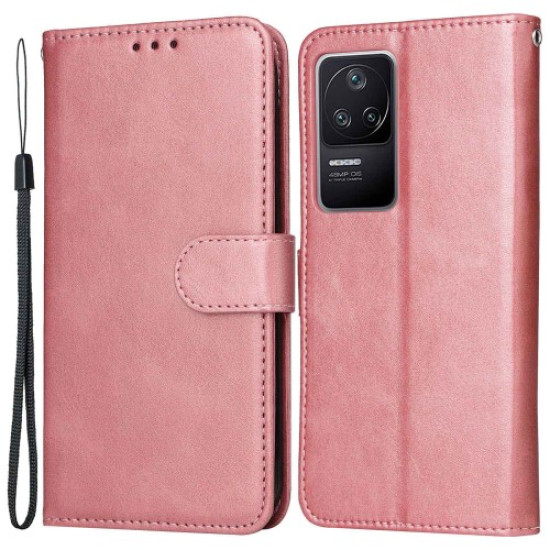 For Xiaomi Redmi K40S 5G / Poco F4 5G Phone Cover Magnetic Classic Calf Texture PU Leather Stand Wallet Style Phone Case - Rose Gold XIAOMI Cases Mobile