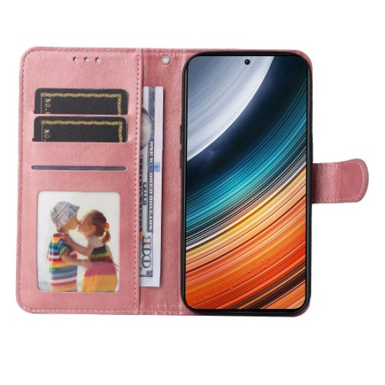 For Xiaomi Redmi K40S 5G / Poco F4 5G Phone Cover Magnetic Classic Calf Texture PU Leather Stand Wallet Style Phone Case - Rose Gold XIAOMI Cases Mobile