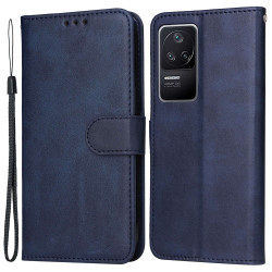 For Xiaomi Redmi K40S 5G / Poco F4 5G Phone Cover Magnetic Classic Calf Texture PU Leather Stand Wallet Style Phone Case - Blue