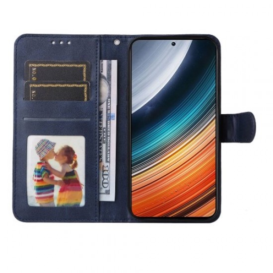For Xiaomi Redmi K40S 5G / Poco F4 5G Phone Cover Magnetic Classic Calf Texture PU Leather Stand Wallet Style Phone Case - Blue XIAOMI Cases Mobile