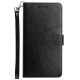 For Xiaomi Poco C40 4G HT01 Wallet Stand Feature Imprinted Y-Shaped Lines Phone Case PU Leather Anti-fall Shell with Strap - Black XIAOMI Cases Mobile