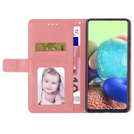 For Xiaomi Poco C40 4G HT01 Wallet Stand Feature Imprinted Y-Shaped Lines Phone Case PU Leather Anti-fall Shell with Strap - Pink XIAOMI Cases Mobile