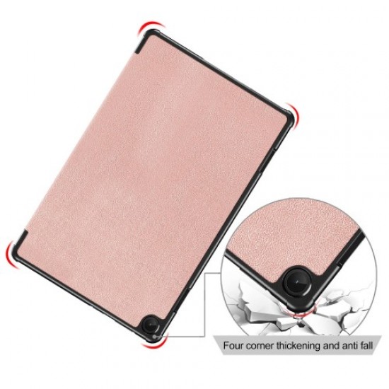 For Lenovo Tab M10 (Gen 3) 10.1-inch 328F Trifold Stand Tablet Case Microfiber Leather Auto Wake/Sleep Magnetic Closure Anti-scratch Protective Cover - Rose Gold Lenovo Cases Mobile Tablet