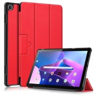 For Lenovo Tab M10 (Gen 3) 10.1-inch 328F Trifold Stand Tablet Case Microfiber Leather Auto Wake/Sleep Magnetic Closure Anti-scratch Protective Cover - Red