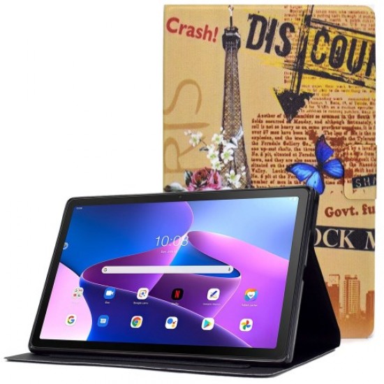 PU Leather Tablet Case for Lenovo Tab M10 (Gen 3) TB-328F. Pattern Printing Card Holder Shockproof Cover with Adjustable Stand - Tower Lenovo Cases Mobile Tablet