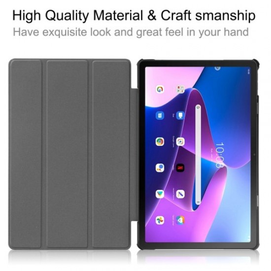 For Lenovo Tab M10 Plus (Gen 3) PU Leather Trifold Stand Case Auto Sleep/Wake Tablet Protective Cover - Black Lenovo Cases Mobile Tablet