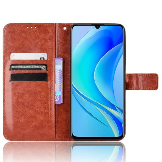 Crazy Horse Texture Case for Huawei nova Y70 4G/nova Y70 Plus 4G. Stand Wallet Feature PU Leather Anti-scratch Phone Cover Shell - Brown Huawei Cases Mobile