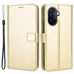 Crazy Horse Texture Case for Huawei nova Y70 4G/nova Y70 Plus 4G. Stand Wallet Feature PU Leather Anti-scratch Phone Cover Shell - Gold
