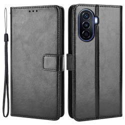 Crazy Horse Texture Case for Huawei nova Y70 4G/nova Y70 Plus 4G. Stand Wallet Feature PU Leather Anti-scratch Phone Cover Shell - Black