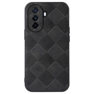 For Huawei Enjoy 50/nova Y70 4G/nova Y70 Plus 4G PU Leather Grid Texture Phone Case Soft TPU Hard PC Hybrid Shockproof Cover - Black