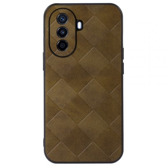 For Huawei Enjoy 50/nova Y70 4G/nova Y70 Plus 4G PU Leather Grid Texture Phone Case Soft TPU Hard PC Hybrid Shockproof Cover - Green Huawei Cases Mobile