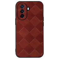 For Huawei Enjoy 50/nova Y70 4G/nova Y70 Plus 4G PU Leather Grid Texture Phone Case Soft TPU Hard PC Hybrid Shockproof Cover - Brown