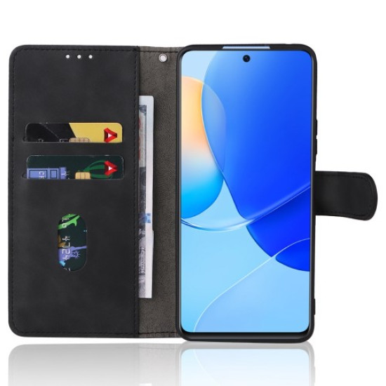 Skin-touch Feeling Phone Case for Huawei nova 9 SE. Anti-scratch PU Leather + TPU Stand Wallet Shell - Black Huawei Cases Mobile