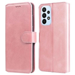 Θήκη Πορτοφόλι με Βάση Στήριξης (Όψη Δέρματος) για Samsung Galaxy A23 4G (165.4 x 76.9 x 8.4mm) / M23 5G / F23 5G - Ροζέ Χρυσαφί