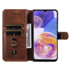 For Samsung Galaxy A23 4G (165.4 x 76.9 x 8.4mm)/M23 5G/F23 5G PU Leather Magnetic Clasp Wallet Cover Adjustable Stand Phone Case - Brown For Samsung Galaxy A23 4G (165.4 x 76.9 x 8.4mm)/M23 5G/F23 5G PU Leather Magnetic Clasp Wallet Cover Adjustable Stand Phone Case - Brown