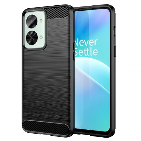 For OnePlus Nord 2T 5G Light Slim TPU Phone Case Carbon Fiber Texture Brushed Surface Shockproof Cover - Black OnePlus Mobile Cases