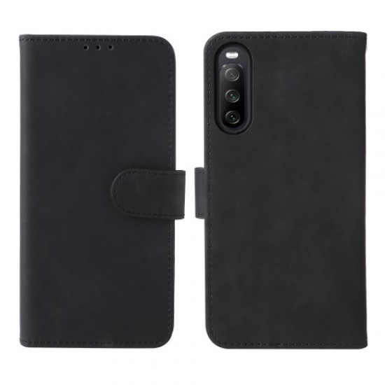 Cell Phone Case for Sony Xperia 10 IV. Skin-touch Feeling Anti-scratch PU Leather + TPU Phone Cover Stand Wallet - Black Sony Cases Mobile
