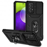 Υβριδική Θήκη Σιλικόνης και Πλαστικού με Πορτάκι Κάμερας και Δαχτυλίδι Κρατήματος για Samsung Galaxy A73 5G - Μαύρο