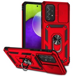 For Samsung Galaxy A73 5G Camera Protection Case Soft TPU + Hard PC Hybrid Design Shock Absorption Protective Cover with Rotating Ring Kickstand - Red For Samsung Galaxy A73 5G Camera Protection Case Soft TPU + Hard PC Hybrid Design Shock Absorption Protective Cover with Rotating Ring Kickstand - Red