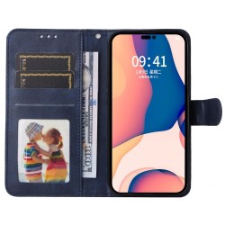 For iPhone 14 Pro Max 6.7 inch Calf Texture PU Leather Phone Full Protection Cover Magnetic Clasp Flip Stand Wallet Case - Blue